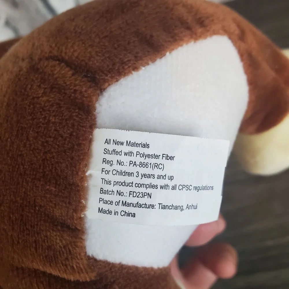 World Plush Brown And Cream Monkey With Embroidered‎ Paw Print On Belly + Ribbon